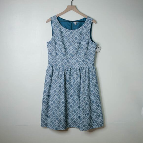 Halogen Sleeveless Fit & Flare Teal Diamond Dress 14 NWT - Picture 2 of 8